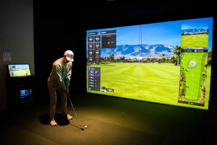 Indoor golf simulator at the Bird's Nest Grille & Golf